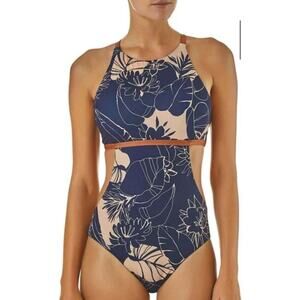 Patagonia Floral Navy and Peach One Piece Swimsuit